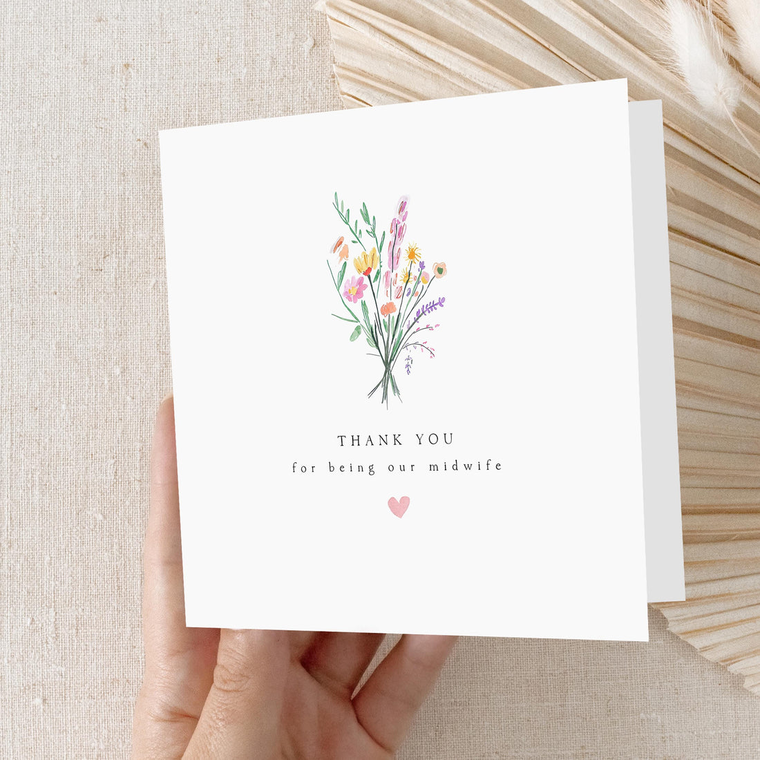 Midwife Card, Midwife Gift, Thank You Midwife Card, Appreciation Card, Bunch Of Flowers, Birth Partner, Minimal-Kraft Envelope