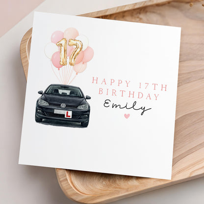 17th Birthday Card Personalised, Milestone Birthday, Seventeenth, Daughter, Granddaughter, Step Daughter Niece Birthday Card, Black Car