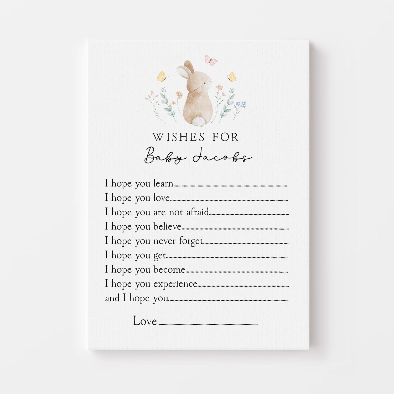Personalised Baby Wishes Cards- Cute Bunny Theme- New Mum To Be-/Keepsake-Custom Baby Shower Cards-Baby Shower Games
