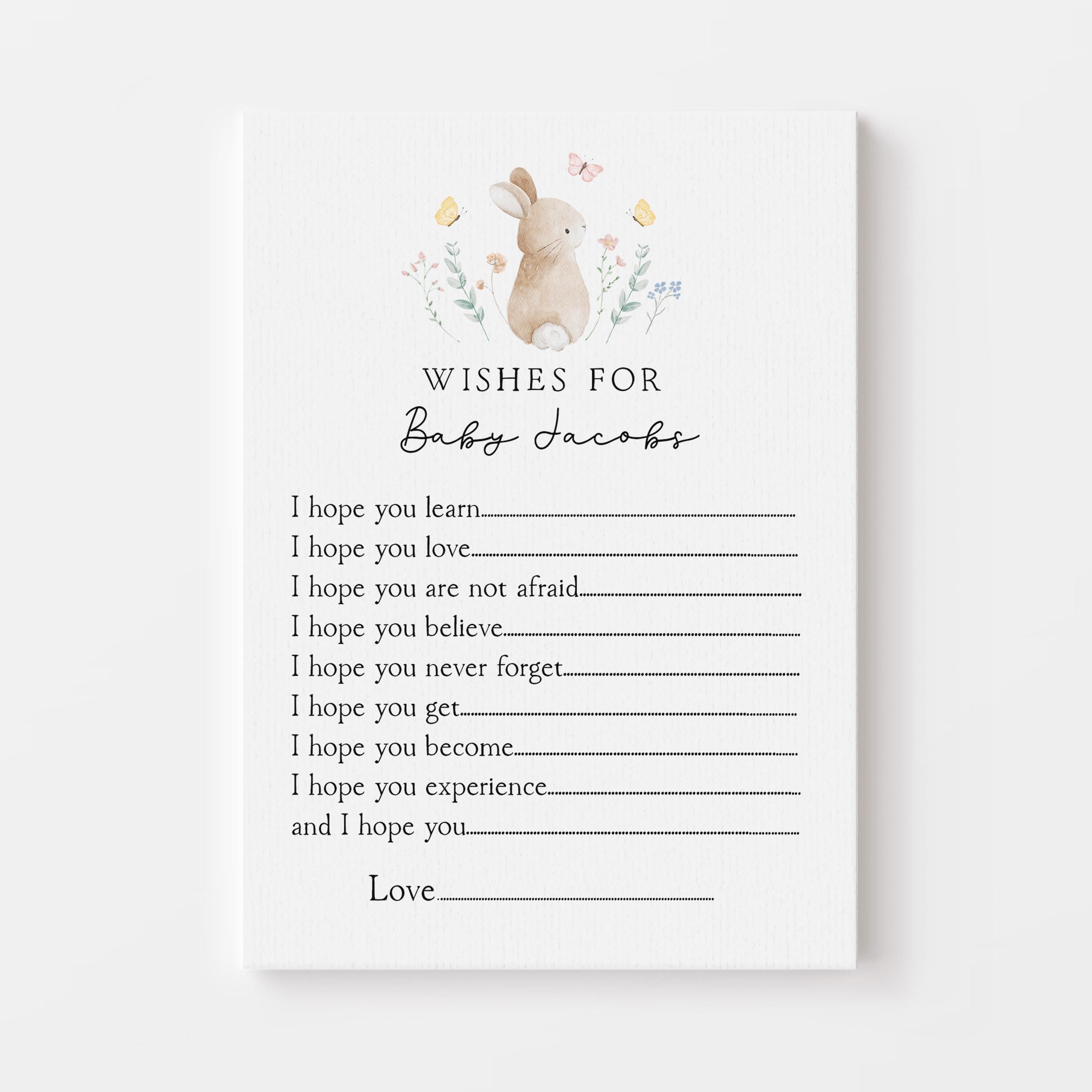 Personalised Baby Wishes Cards- Cute Bunny Theme- New Mum To Be-/Keepsake-Custom Baby Shower Cards-Baby Shower Games