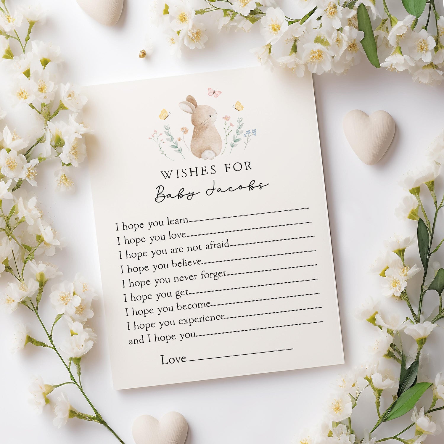 Personalised Baby Wishes Cards- Cute Bunny Theme- New Mum To Be-/Keepsake-Custom Baby Shower Cards-Baby Shower Games