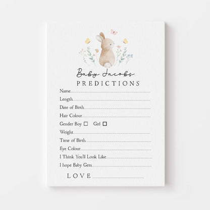 Personalised Baby Shower Prediction Cards- Cute Bunny Theme- New Mum To Be-/Keepsake-Custom Baby Shower Cards-Baby Shower Games