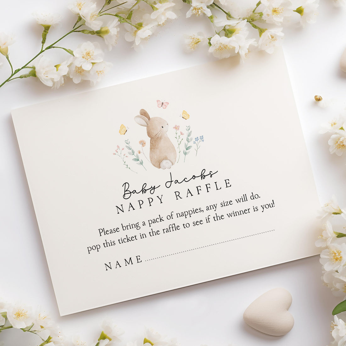 Personalised Nappy Raffle Cards- Cute Bunny Theme- New Mum To Be-/Keepsake-Custom Baby Shower Cards-Baby Shower Games