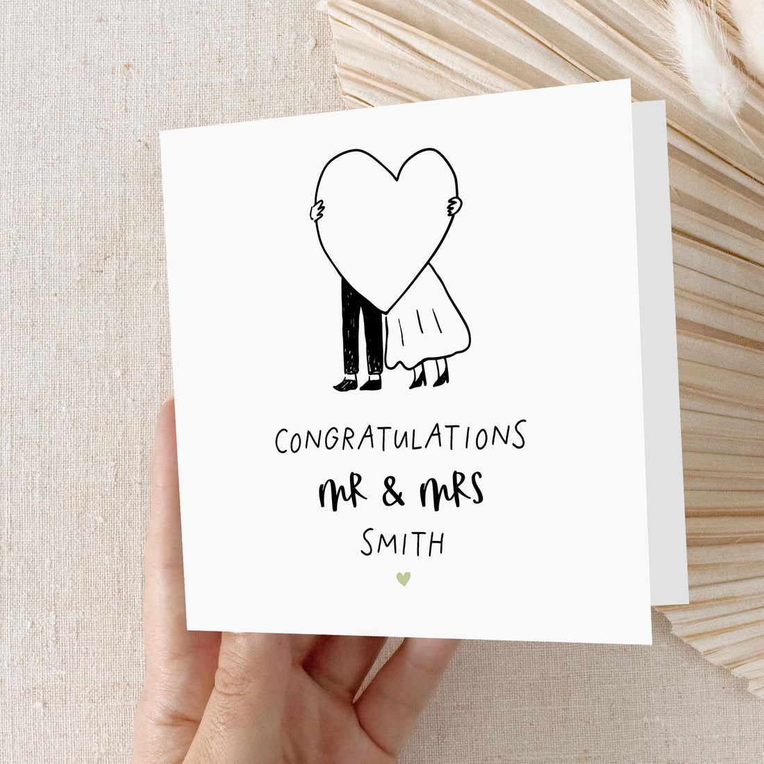 Personalised Wedding Card ,Couple, Heart, Just Married, Wedding Gift, Newlyweds, Mr and Mrs, Custom Name, Congratulations