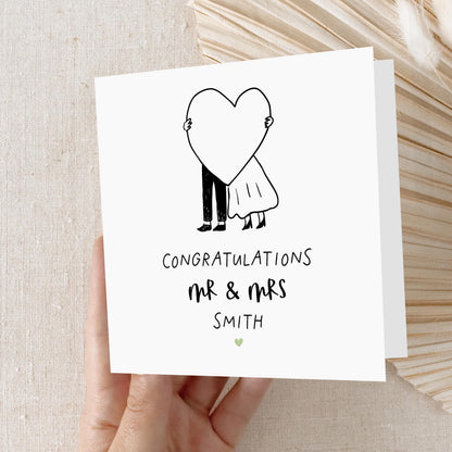 Personalised Wedding Card ,Couple, Heart, Just Married, Wedding Gift, Newlyweds, Mr and Mrs, Custom Name, Congratulations