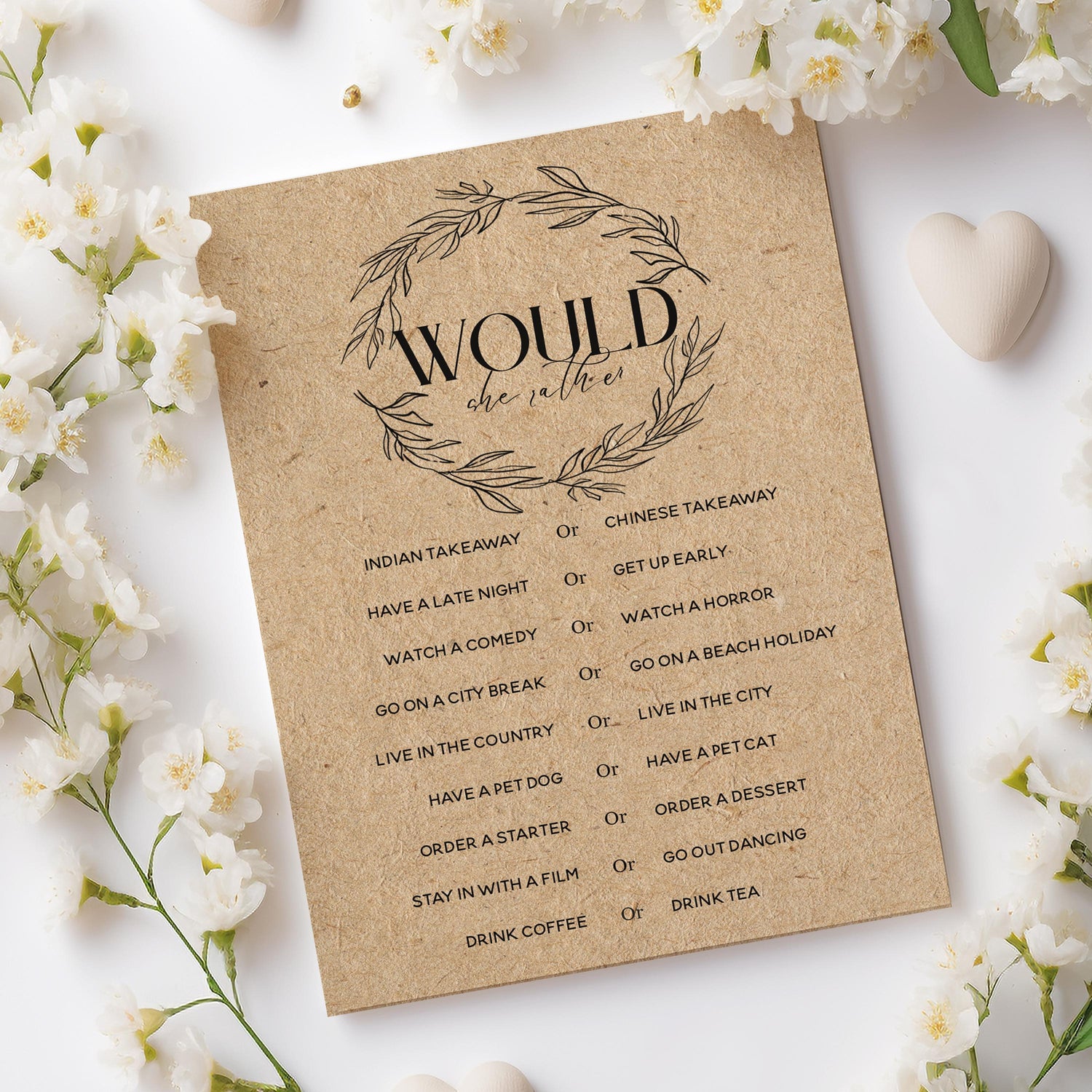 Would She rather Cards-Baby Shower Games- Boho Botanical Kraft-New Mum To Be- Gender Reveal Party- Keepsake