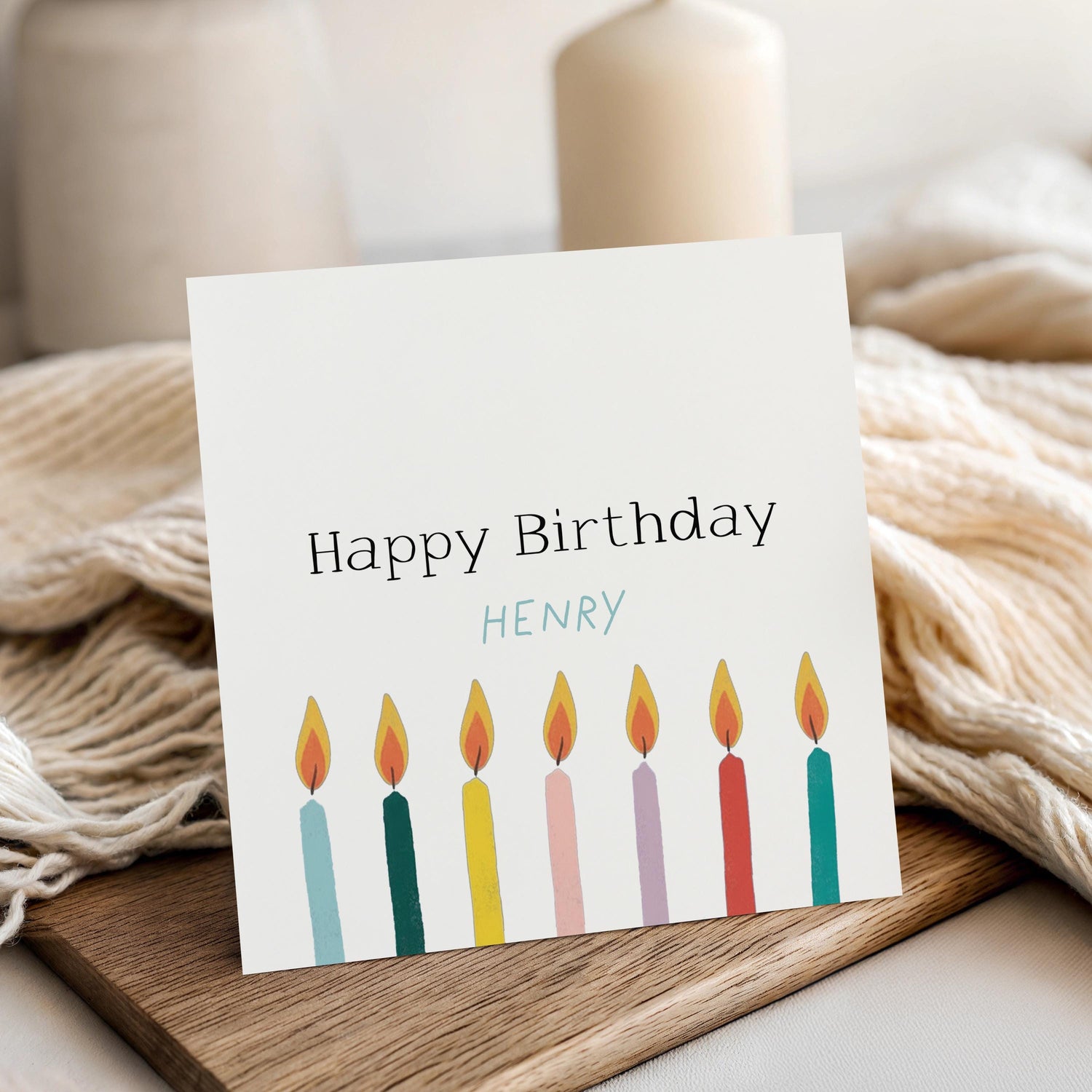 Birthday Card Personalised, Lit Candles, Card For Boys, Girls, Son Daughter Granddaughter Card , Handmade, Kraft Envelope
