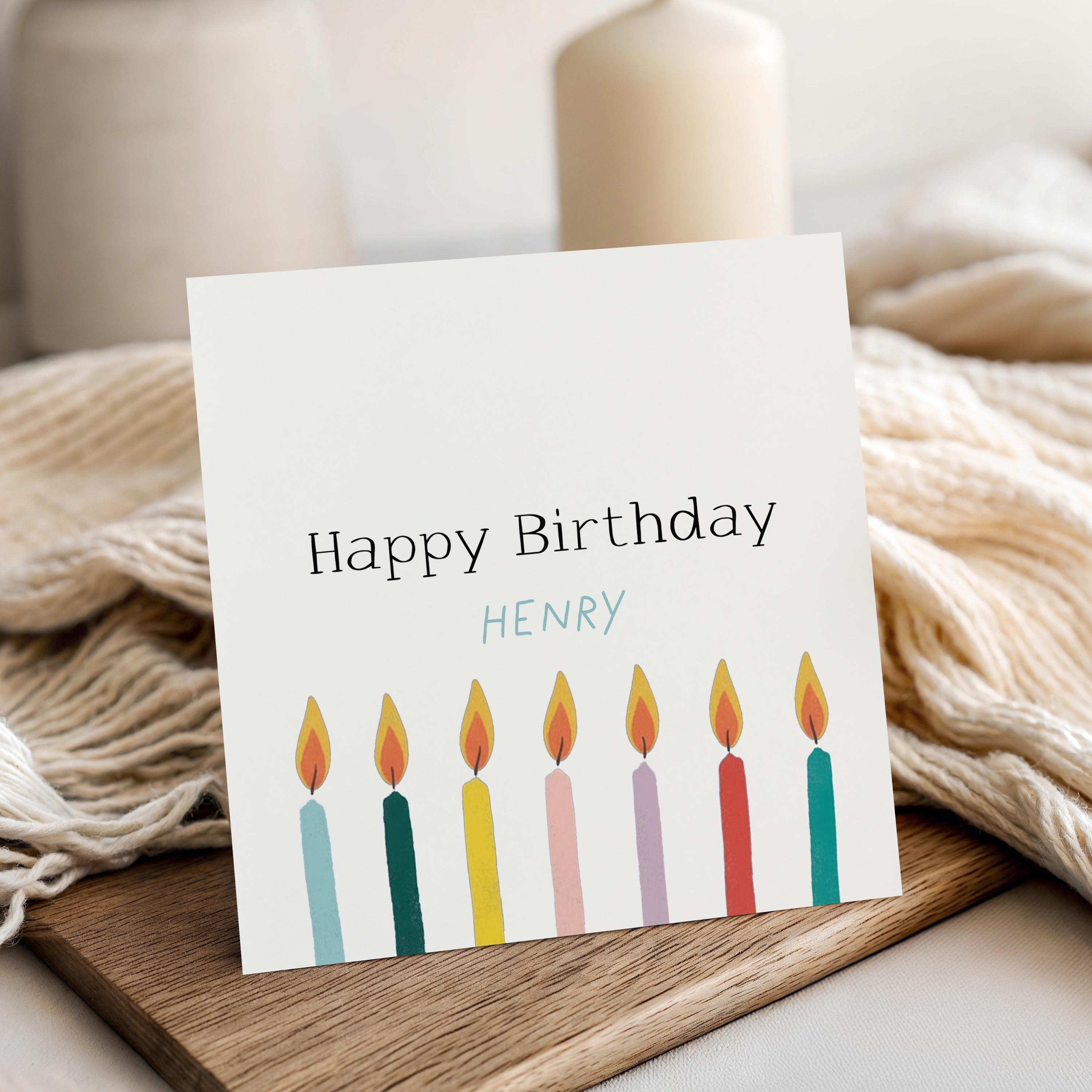 Birthday Card Personalised, Lit Candles, Card For Boys, Girls, Son Daughter Granddaughter Card , Handmade, Kraft Envelope