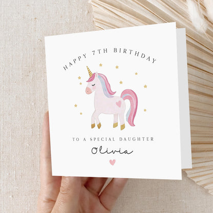 Personalised Unicorn Birthday Card, Girls Birthday Card, Unicorn Birthday, Any Age Card, For Granddaughter, Daughter, Niece, Unicorn Gift
