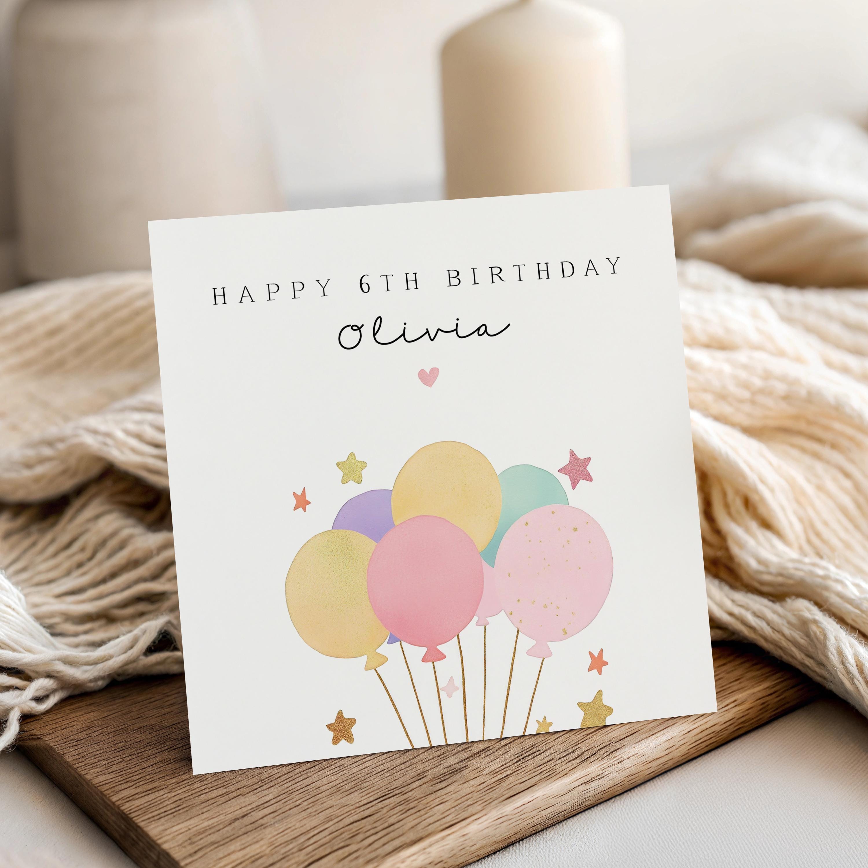 Personalised Balloons Birthday Card, Girls Birthday Card, Pastel Birthday, Any Age Card, For Granddaughter, Daughter, Niece, Birthday Gift