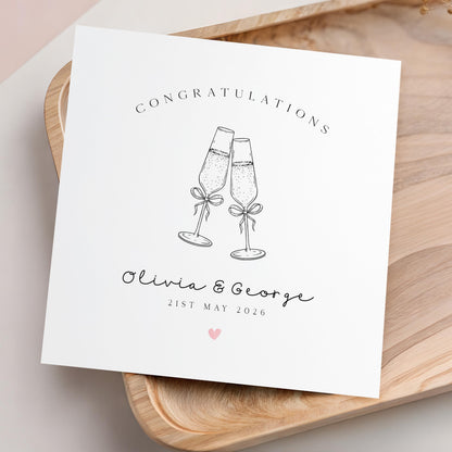Personalised Wedding Card ,For Couple, Cheers Champagne Glasses, Wedding Gift For Newlyweds, Mr and Mrs, Custom Date, Congratulations