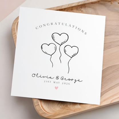 Personalised Wedding Card ,For Couple, Heart Balloons, Wedding Gift For Newlyweds, Mr and Mrs, Custom Date, Congratulations