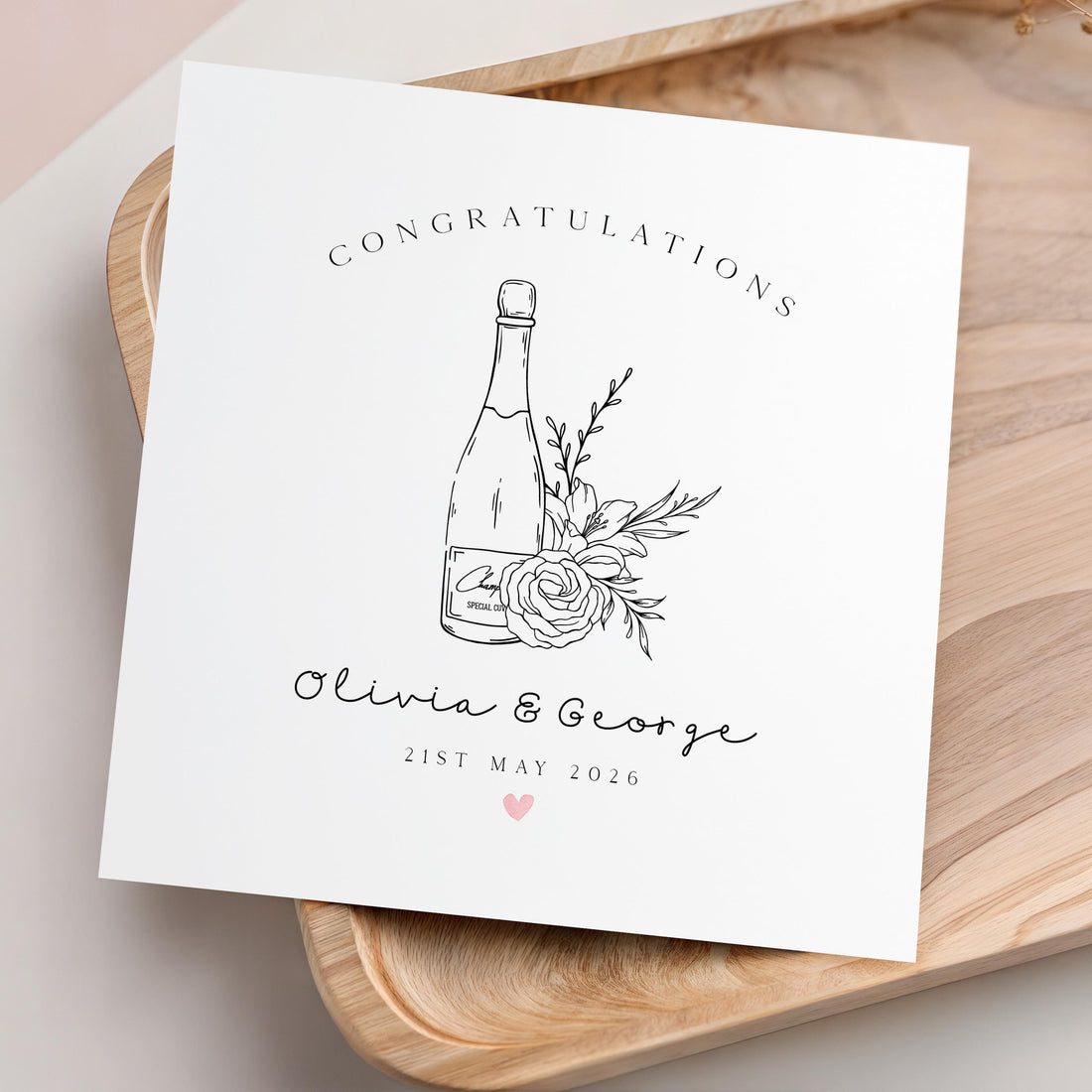Personalised Wedding Card ,For Couple, Floral Champagne Bottle, Wedding Gift For Newlyweds, Mr and Mrs, Custom Date, Congratulations