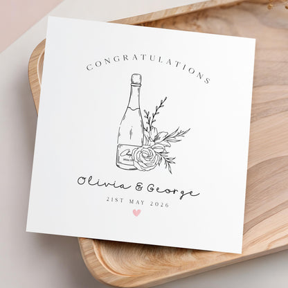 Personalised Wedding Card ,For Couple, Floral Champagne Bottle, Wedding Gift For Newlyweds, Mr and Mrs, Custom Date, Congratulations
