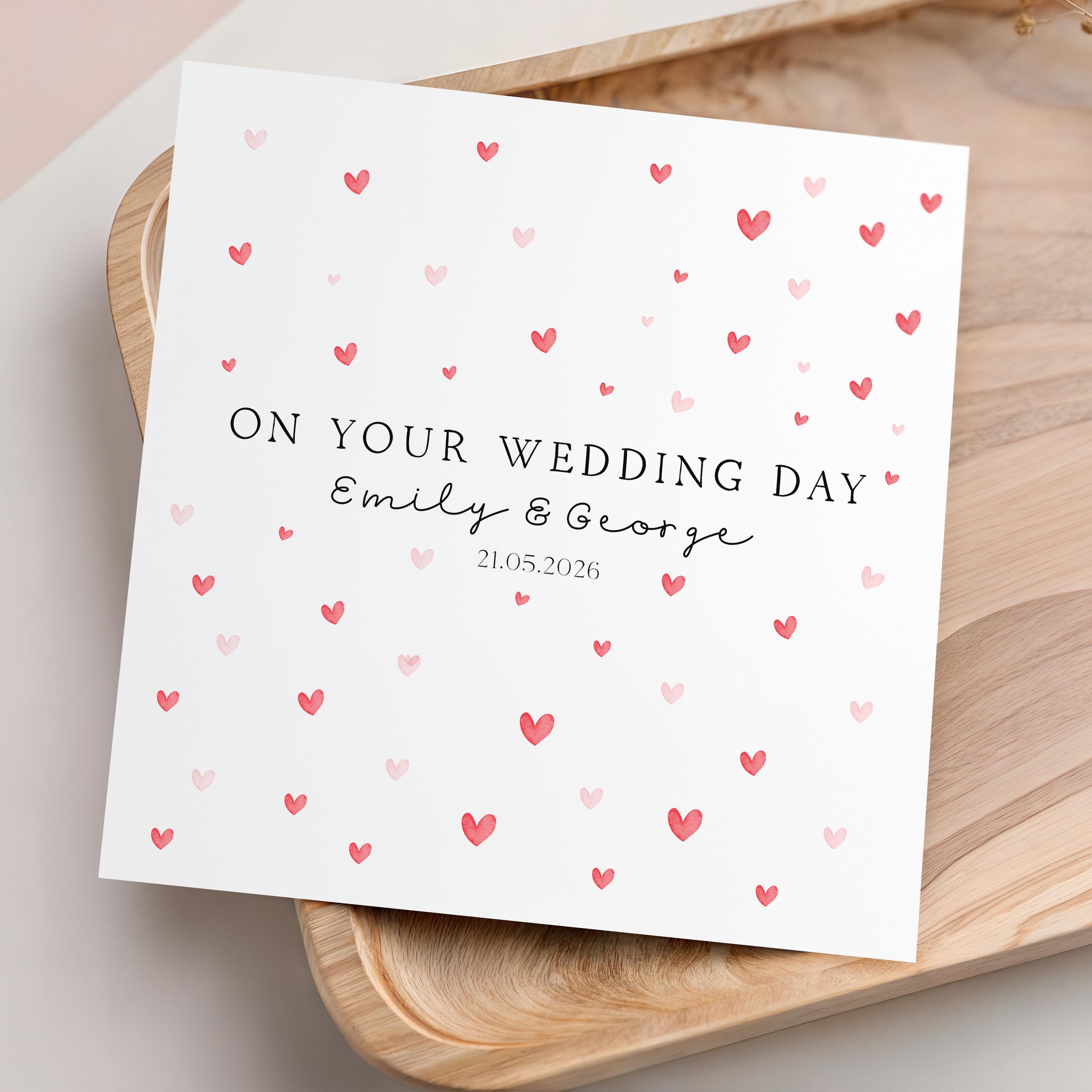 Wedding Day Card Personalised ,For Couple, Hearts, Wedding Gift, Newlyweds Card, Congratulations Card With Date