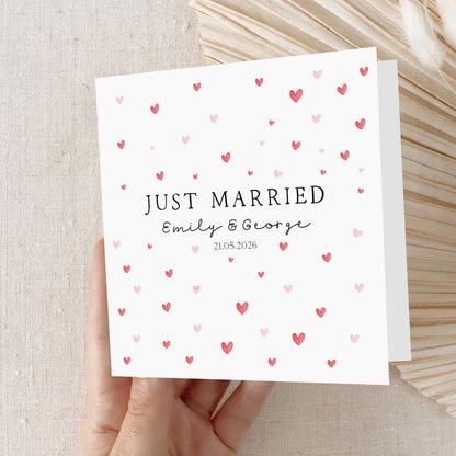 Just Married Card Personalised ,Wedding Card For Couple, Hearts, Wedding Gift, Custom Card, Congratulations Card With Date