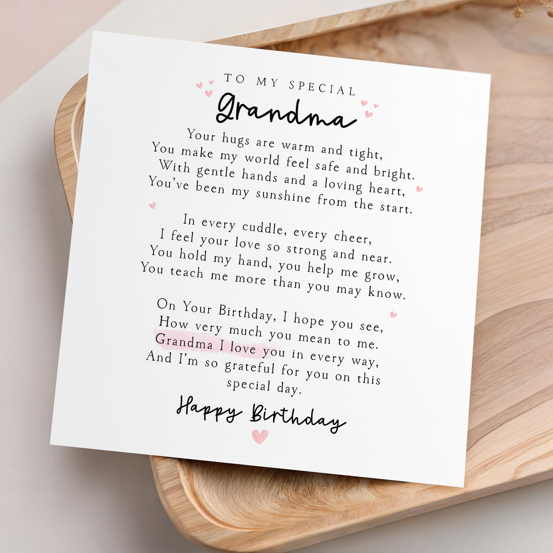 Grandma Birthday Poem Card, Gran Card, Happy Birthday Card Personalised, For Grandma, Birthday Gift, Birthday Card Pink Hearts
