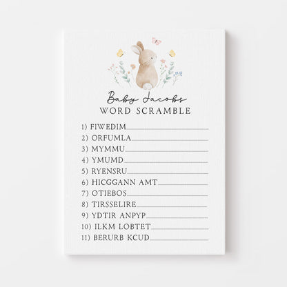 Personalised Baby Scramble Cards- Cute Bunny Theme- New Mum To Be-/Keepsake-Custom Baby Shower Cards-Baby Shower Games