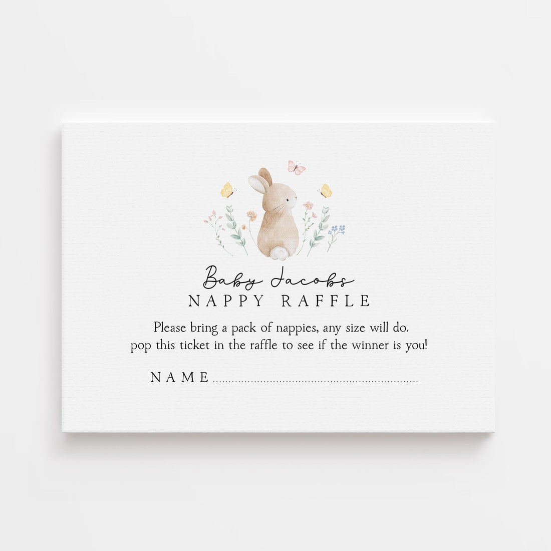 Personalised Nappy Raffle Cards- Cute Bunny Theme- New Mum To Be-/Keepsake-Custom Baby Shower Cards-Baby Shower Games