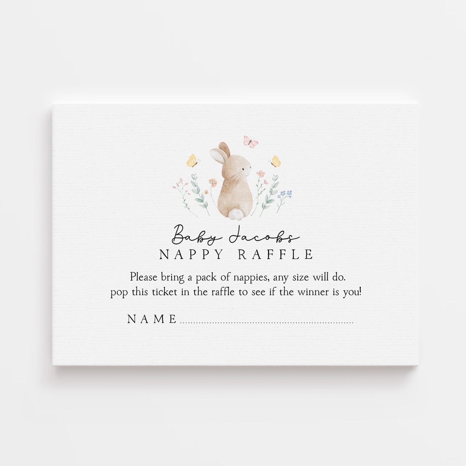 Personalised Nappy Raffle Cards- Cute Bunny Theme- New Mum To Be-/Keepsake-Custom Baby Shower Cards-Baby Shower Games