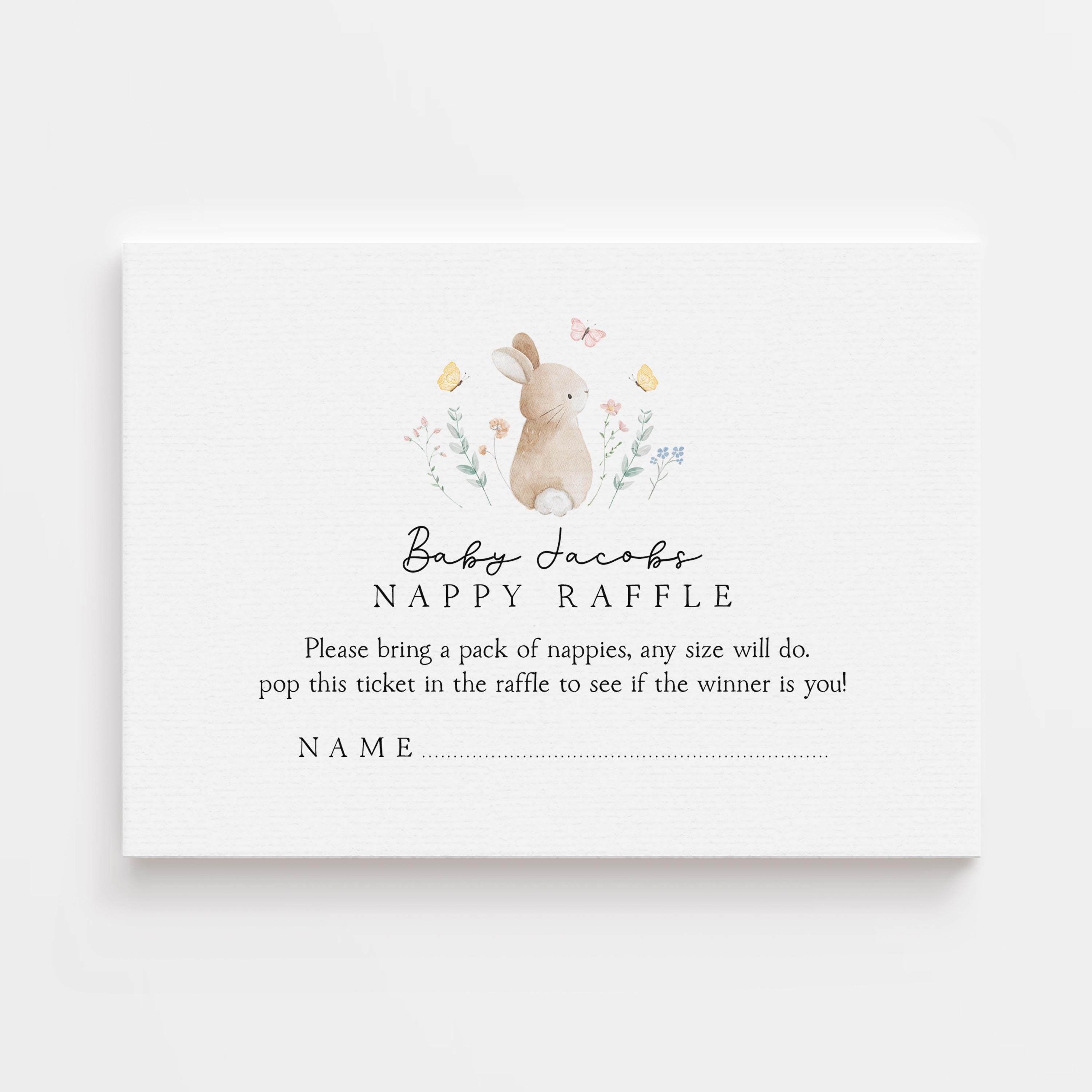 Personalised Nappy Raffle Cards- Cute Bunny Theme- New Mum To Be-/Keepsake-Custom Baby Shower Cards-Baby Shower Games