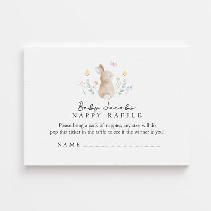 Personalised Nappy Raffle Cards- Cute Bunny Theme- New Mum To Be-/Keepsake-Custom Baby Shower Cards-Baby Shower Games