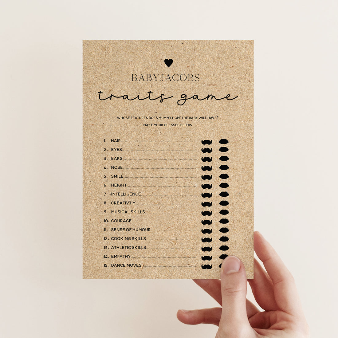 Personalised Minimal Kraft Baby Traits Game