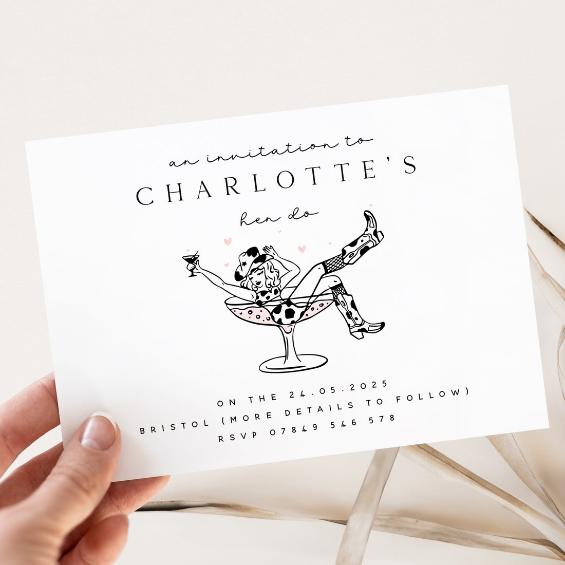 Personalised HEN PARTY invitation LAST RODEO COWGIRL