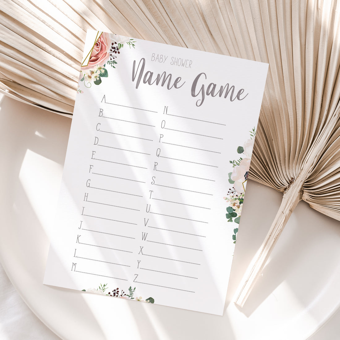 Boho Floral Baby Name Game Cards