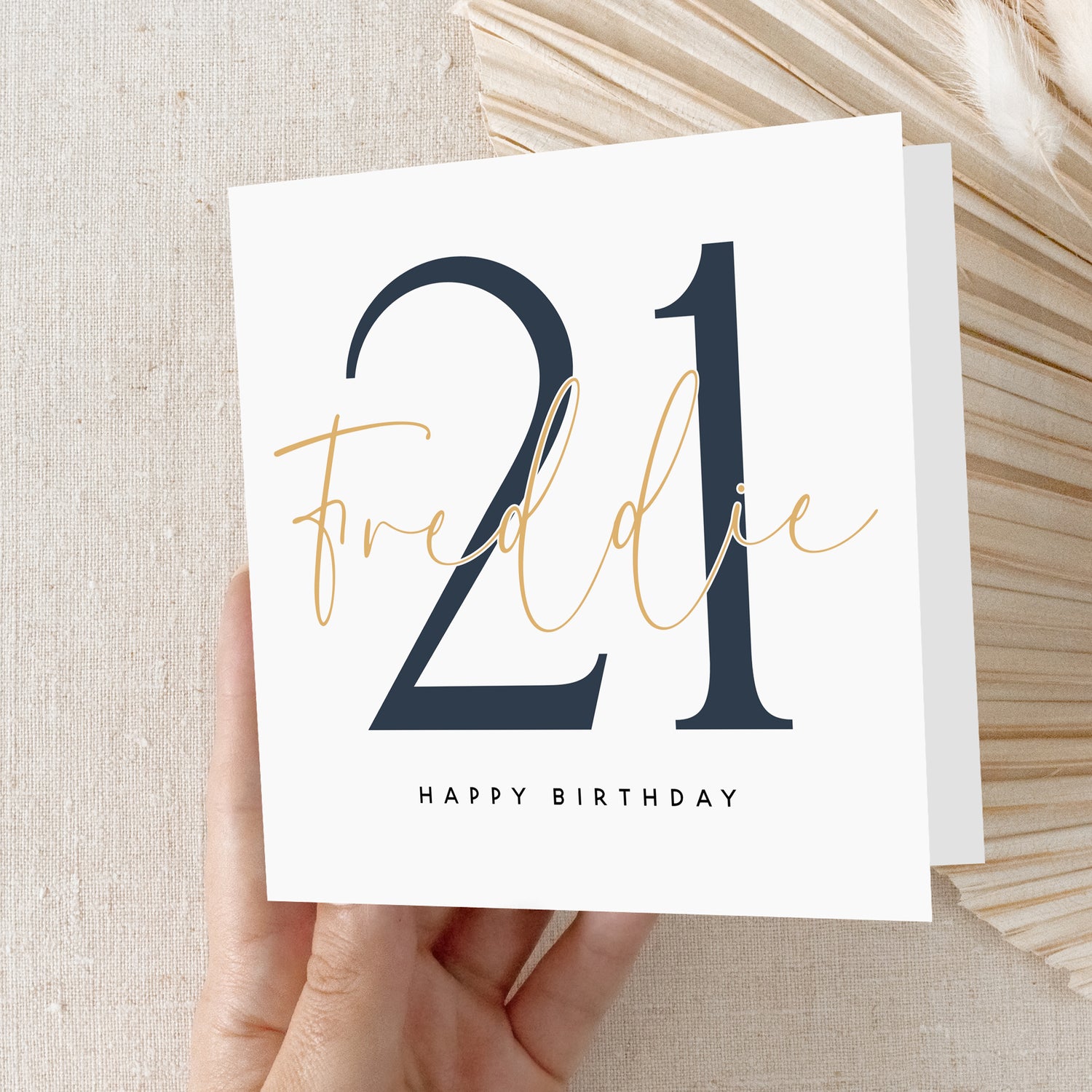 Personalised Any Age Birthday Card Script &amp; Navy Minimal