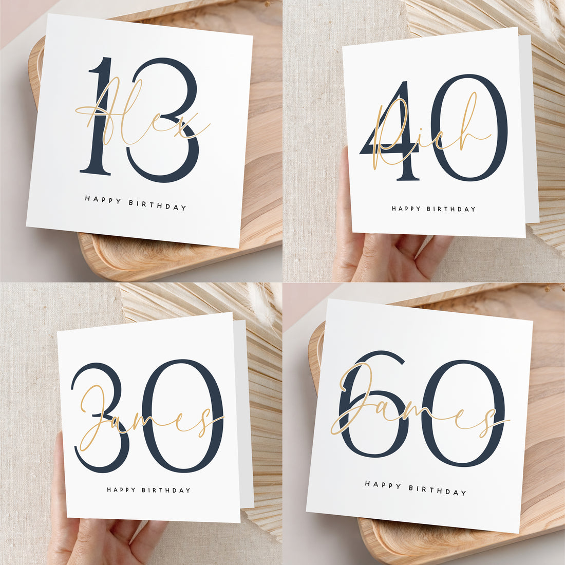 Personalised Any Age Birthday Card Script &amp; Navy Minimal