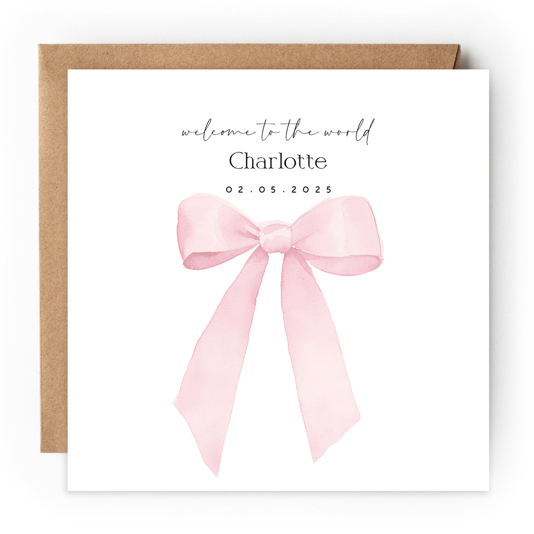 Personalised  Welcome To The World Card pink ribbon Newborn Baby Card