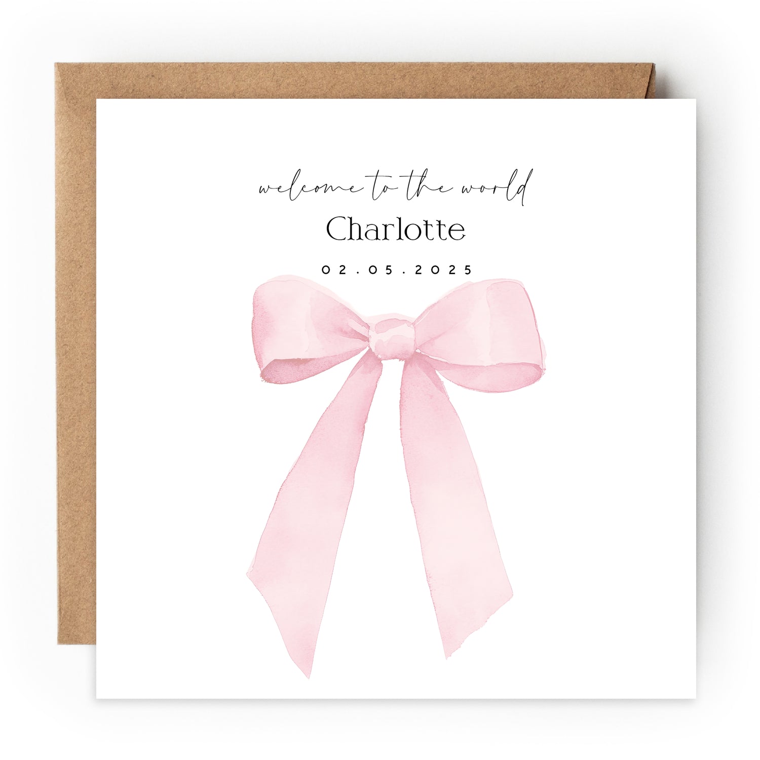 Personalised  Welcome To The World Card pink ribbon Newborn Baby Card