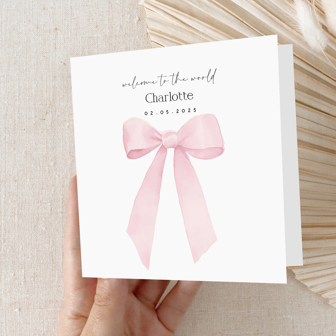 Personalised Welcome To The World Card pink ribbon Newborn Baby Card