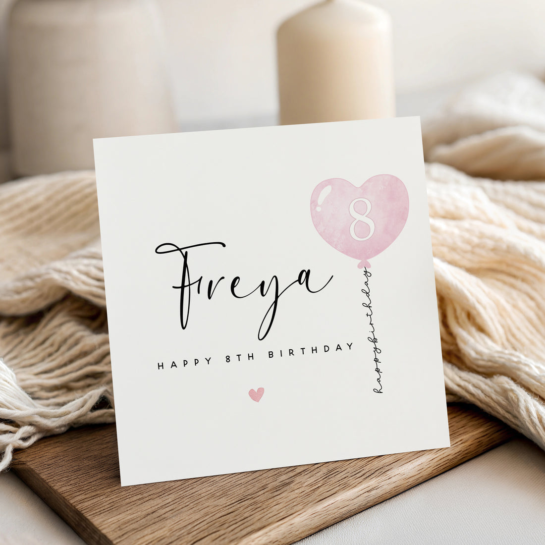 Personalised Pink Balloon & Script Card Any Age