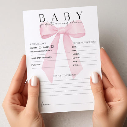 Pink Bow / Coquette Design Baby Shower Baby Birth Prediction &amp; Advice Cards A5