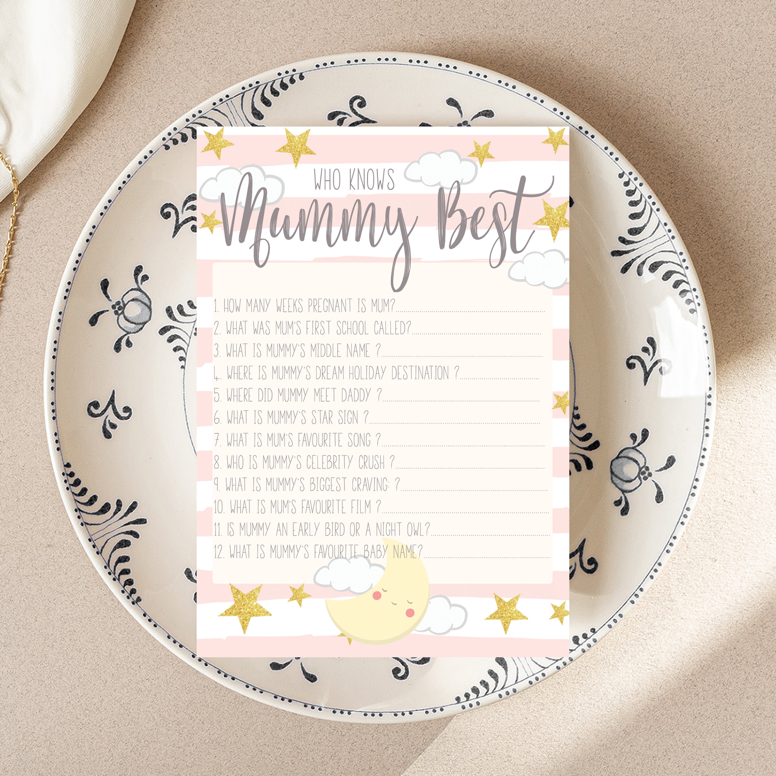 Pink Sleepy Moon Who Knows Mummy Best Cards