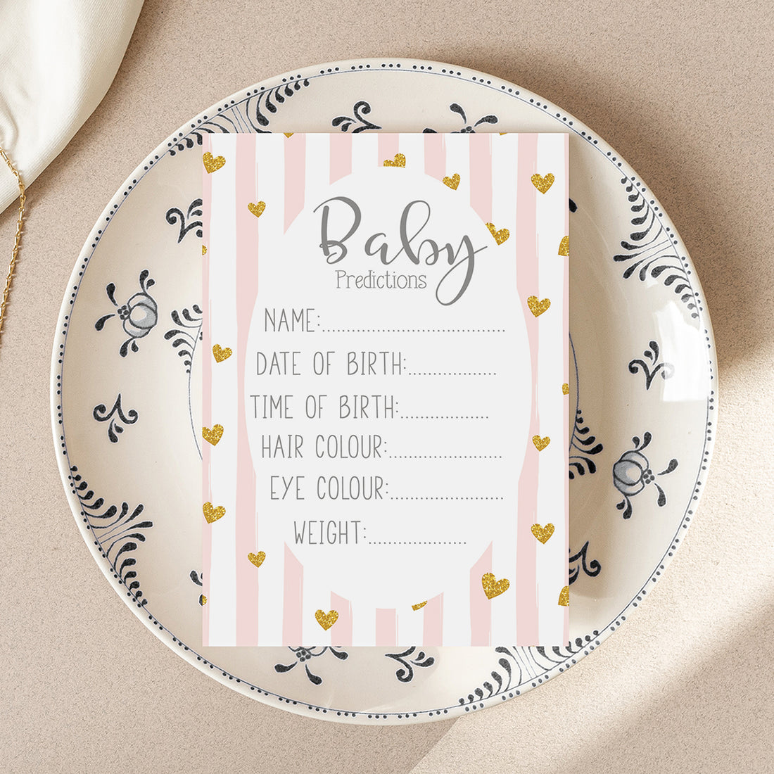 Pink Stripe Baby Prediction Cards