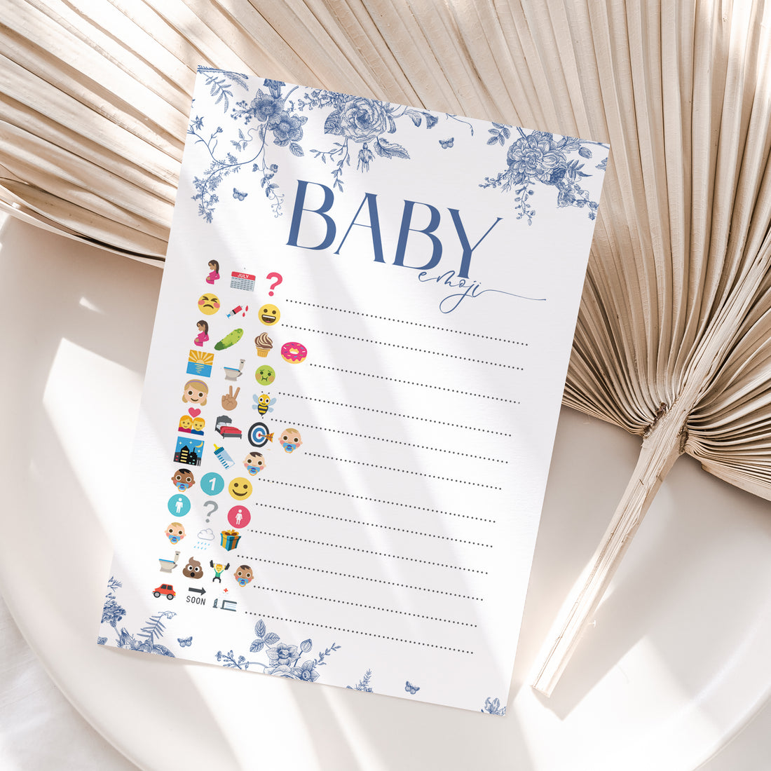 Boho Botanical Blue Porcelain Emoji Game Cards