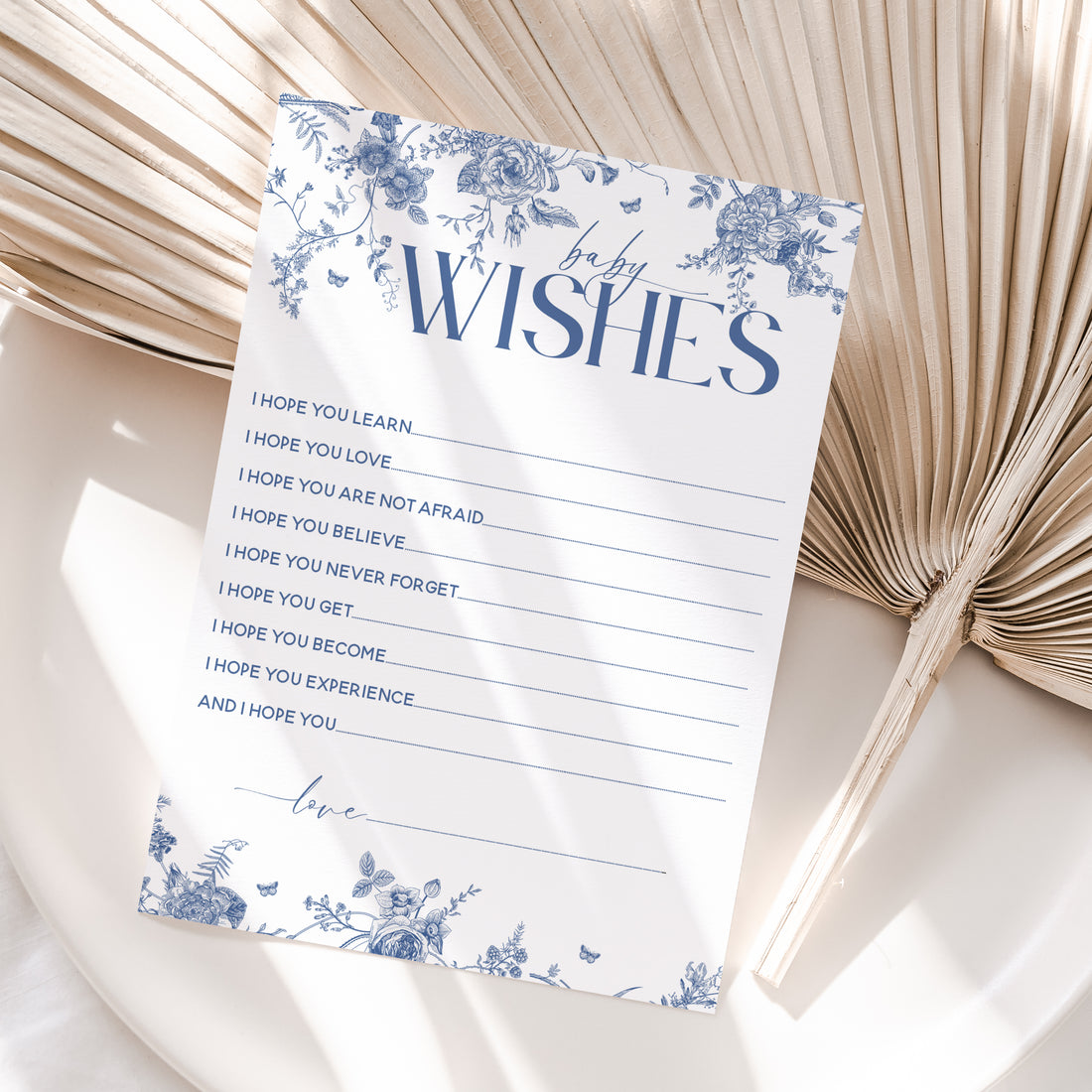 Boho Botanical Blue Porcelain Wishes For Baby Cards