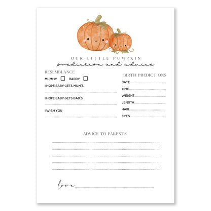 Halloween Little Pumpkin Design Baby Shower Baby Birth Prediction &amp; Advice Cards A5