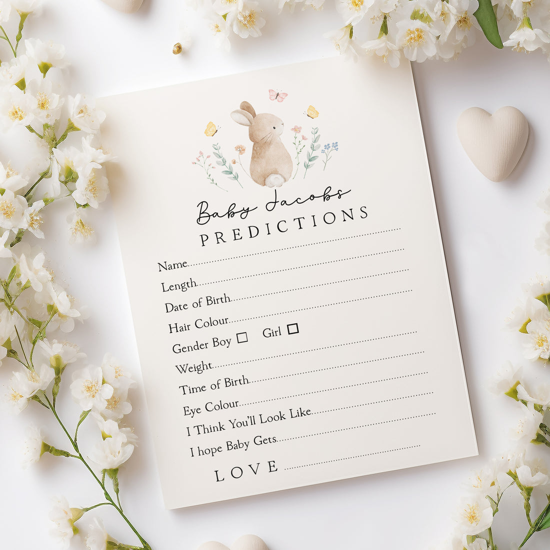 Cute Bunny Rabbit Baby Predictions Personalised Card A6