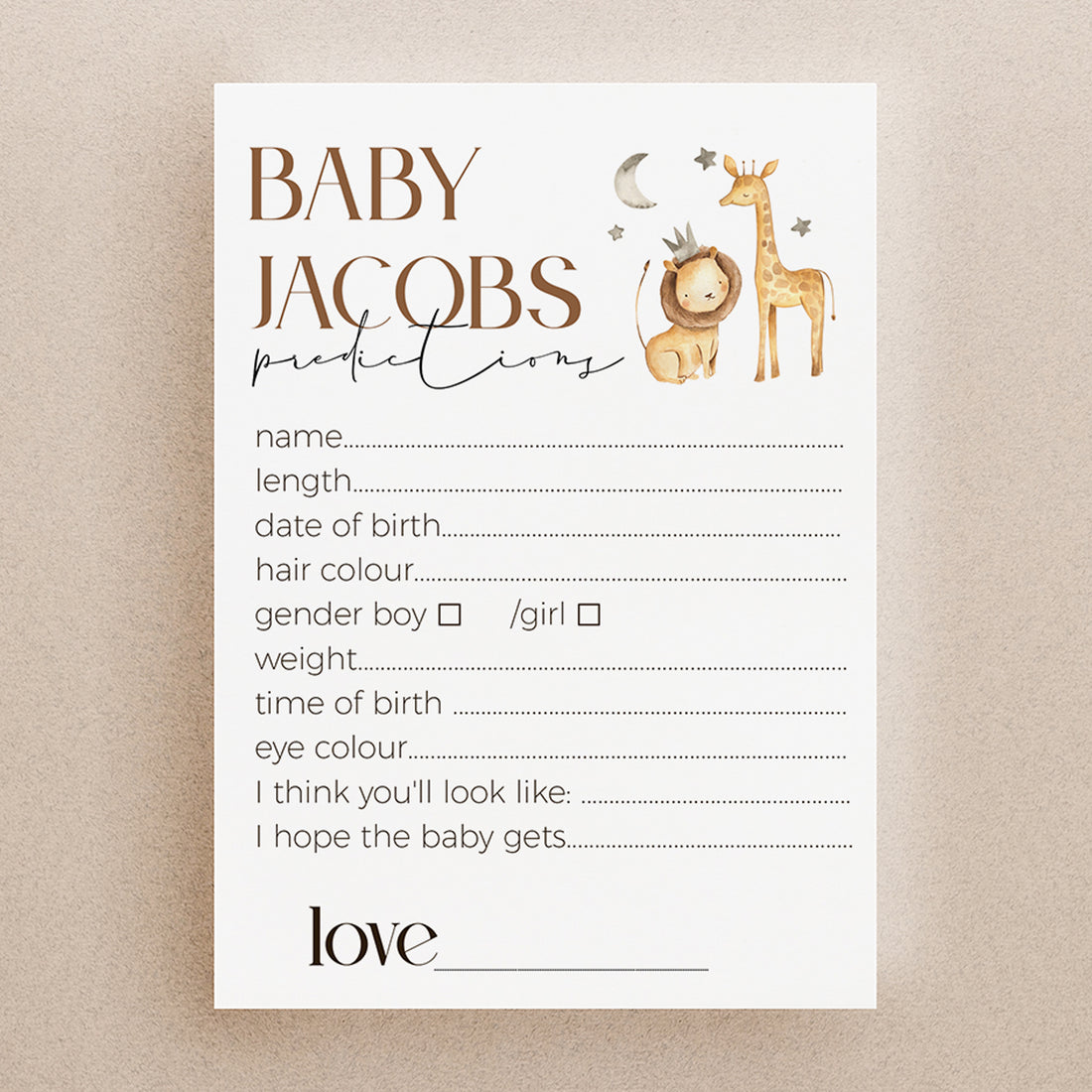 Personalised Cute Safari Prediction Cards