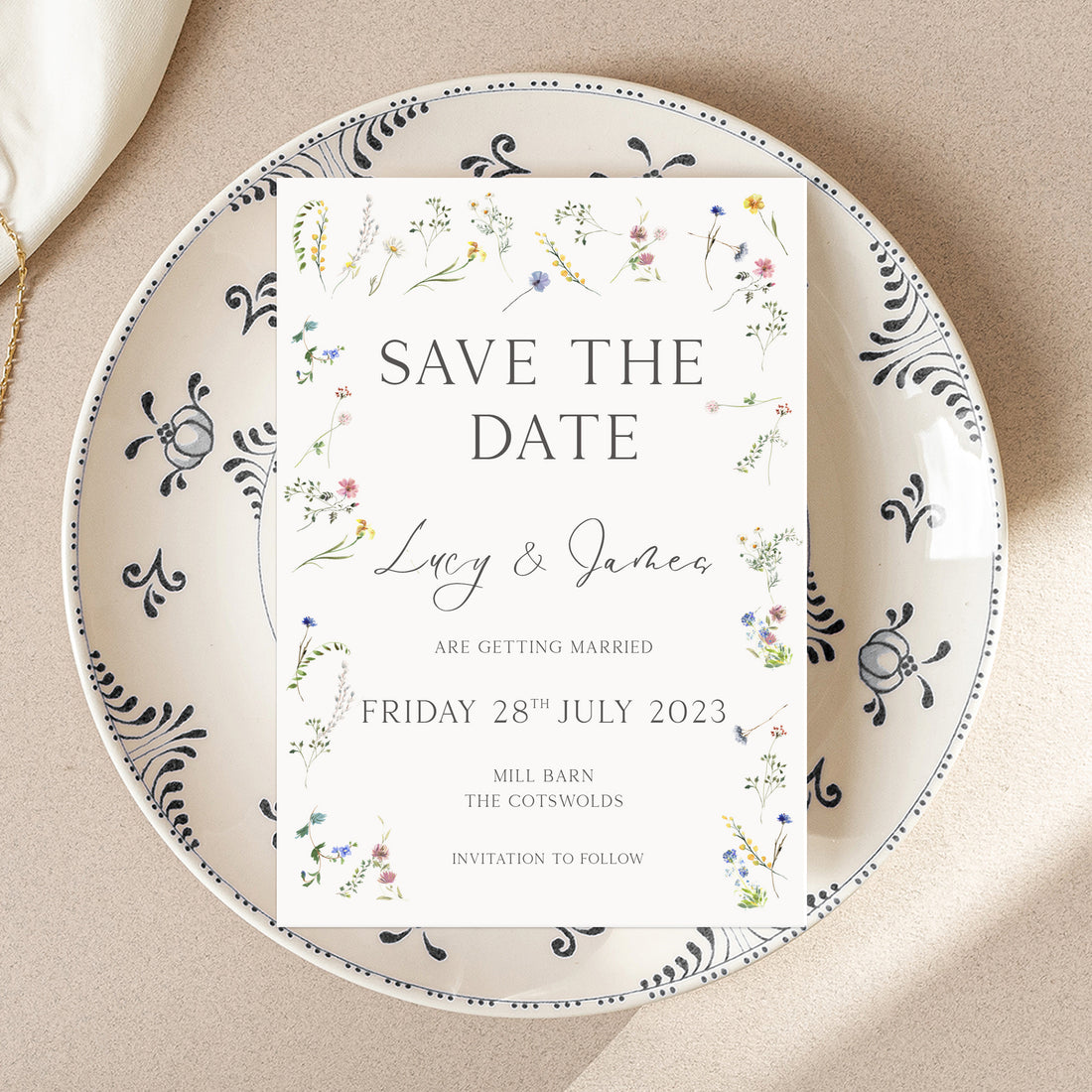 Personalised Wild Flower Wedding Save The Date Cards