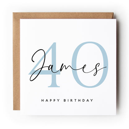 Blue Minimal Script Any Age Birthday Card