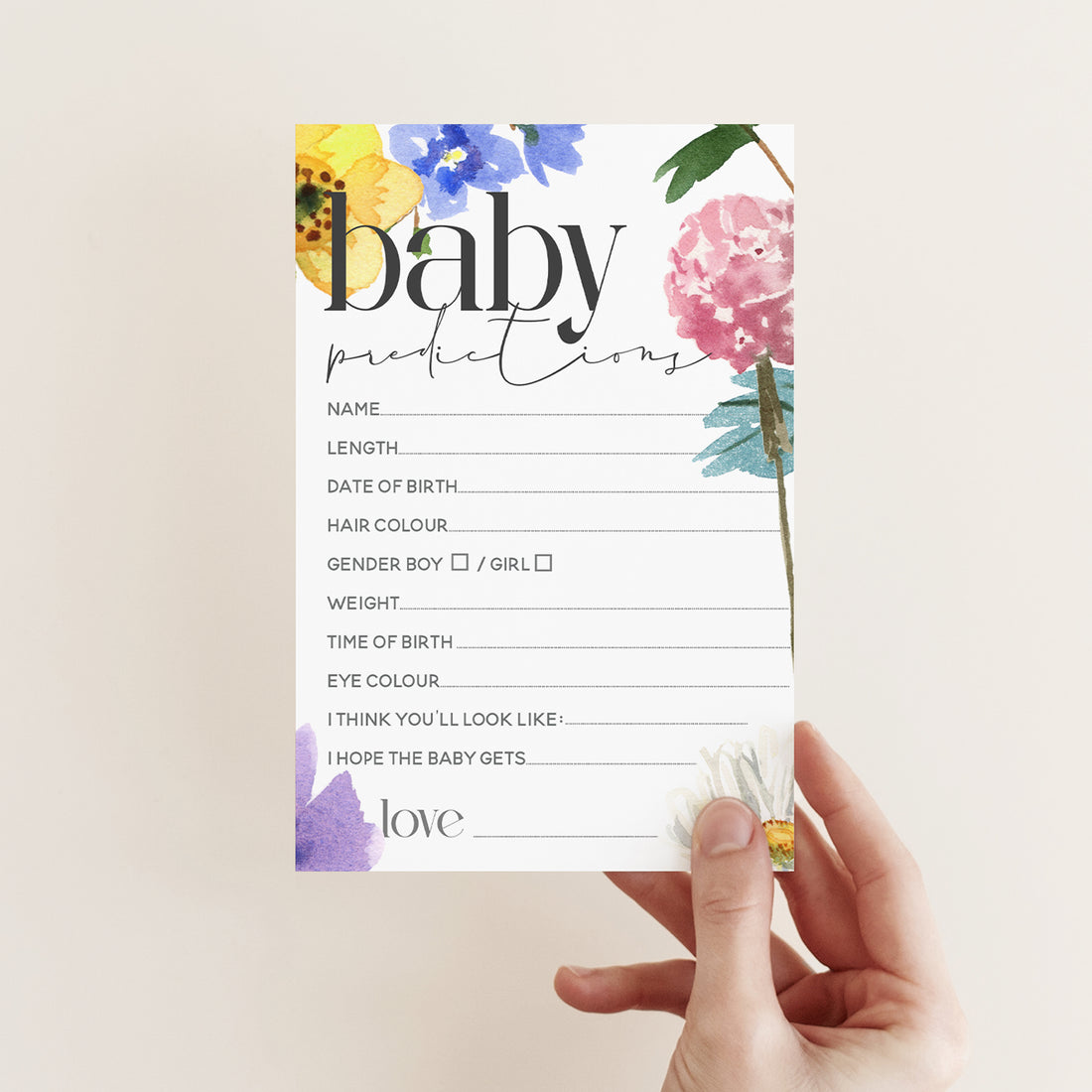Spring Flower Baby Prediction Cards