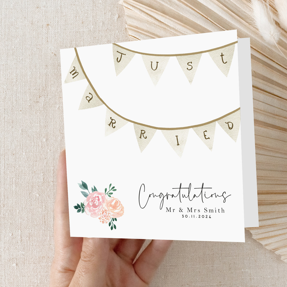 Personalised Just Married Boho Bunting Wedding Card
