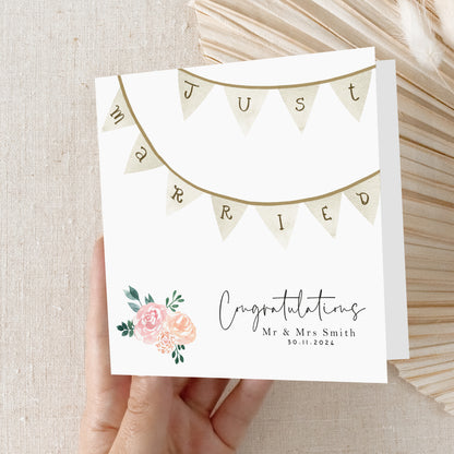Personalised Just Married Boho Bunting Wedding Card
