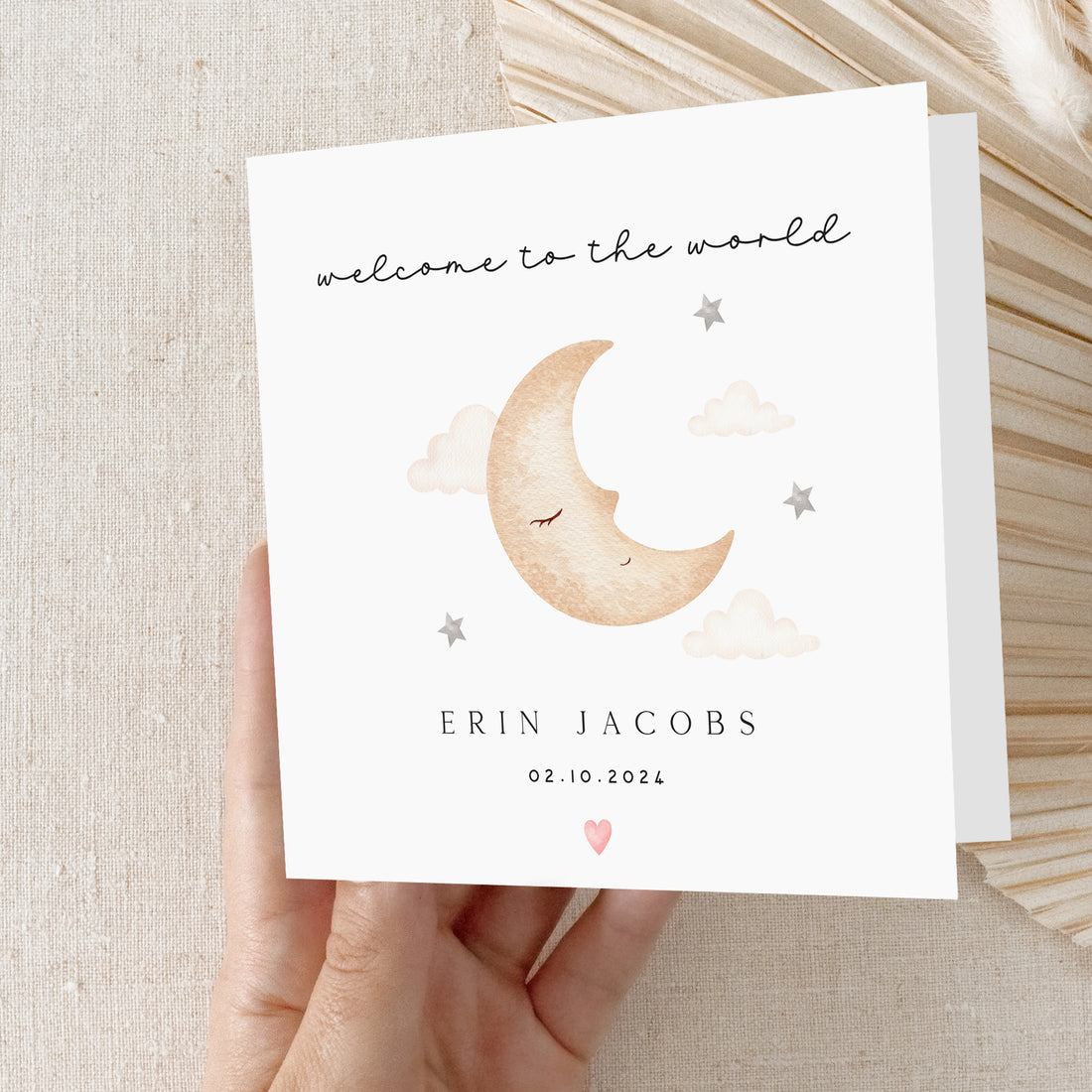 Personalised  Welcome To The World Card Moon Star Newborn Baby Card