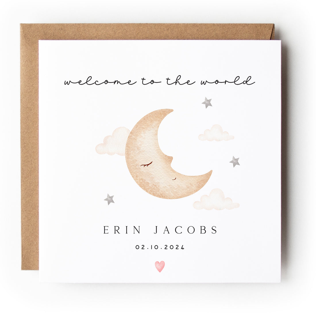 Personalised  Welcome To The World Card Moon Star Newborn Baby Card